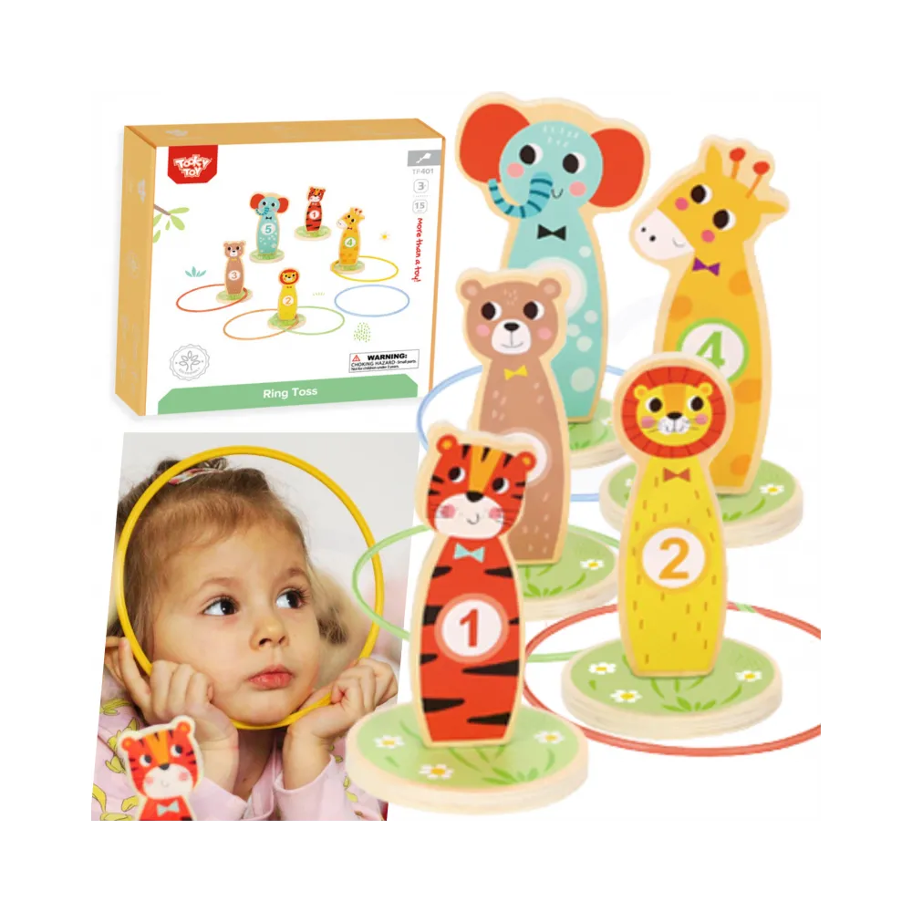 TOOKY TOY Drewniana Gra Zręcznościowa Rzut do Celu Zwierzątka 15 el.