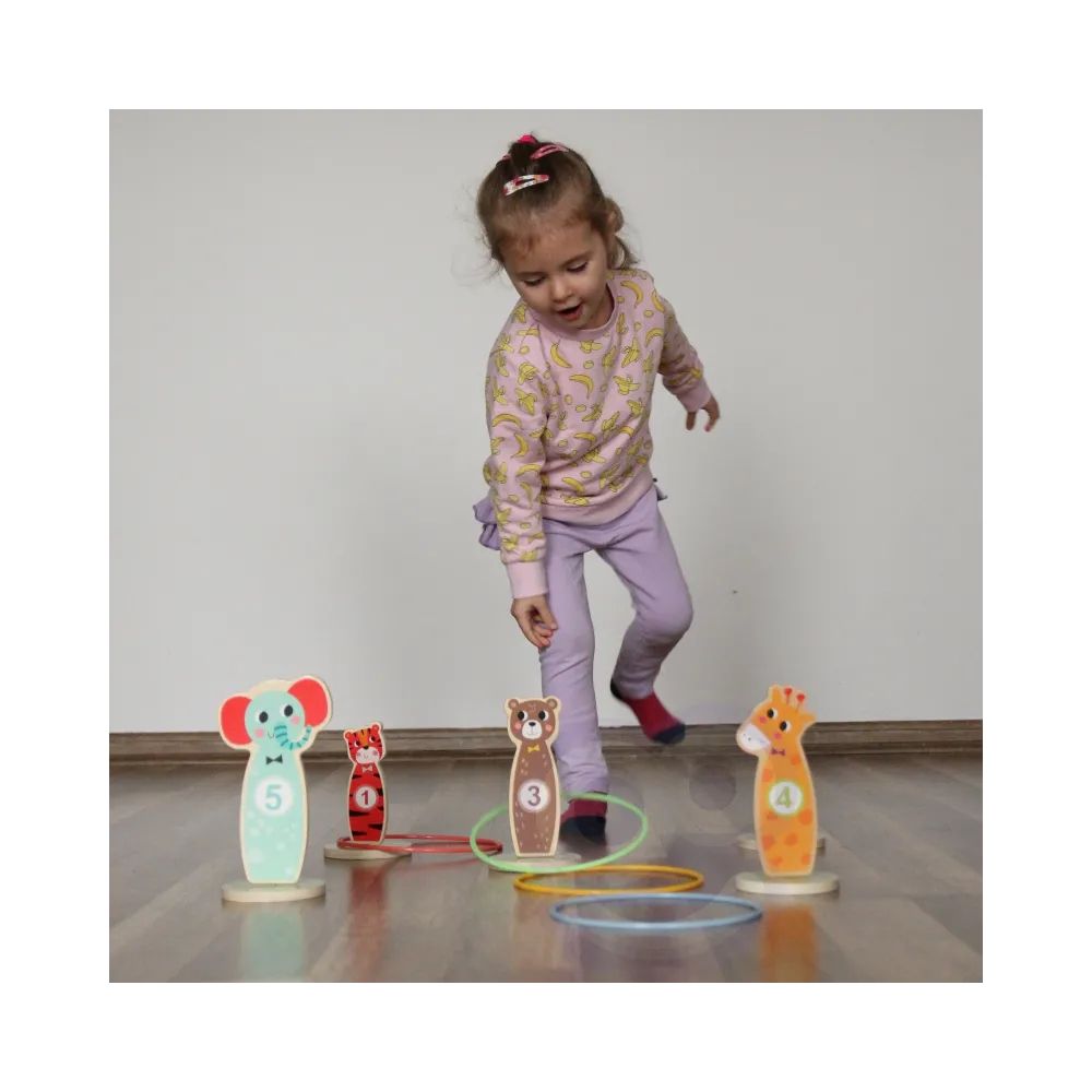 TOOKY TOY Drewniana Gra Zręcznościowa Rzut do Celu Zwierzątka 15 el.
