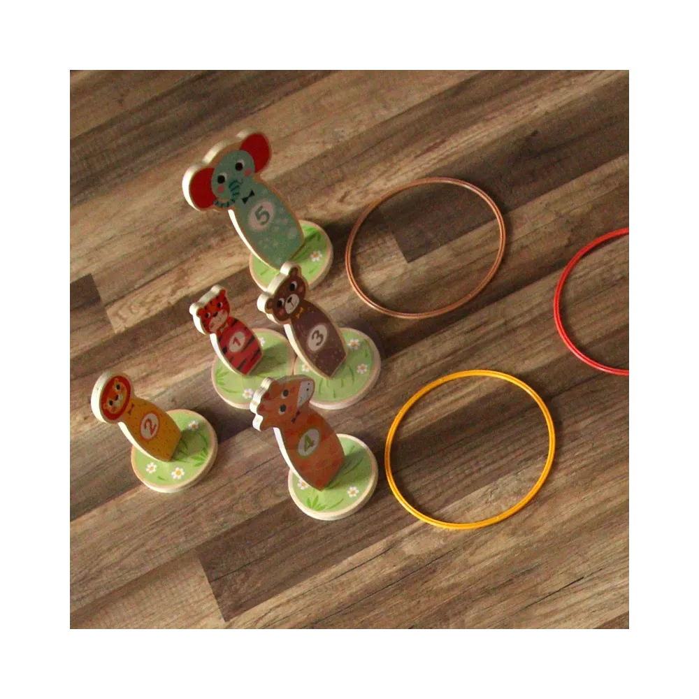 TOOKY TOY Drewniana Gra Zręcznościowa Rzut do Celu Zwierzątka 15 el.