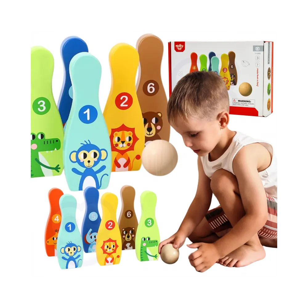 TOOKY TOY Drewniane Kręgle dla Dzieci 6 szt. + Piłka