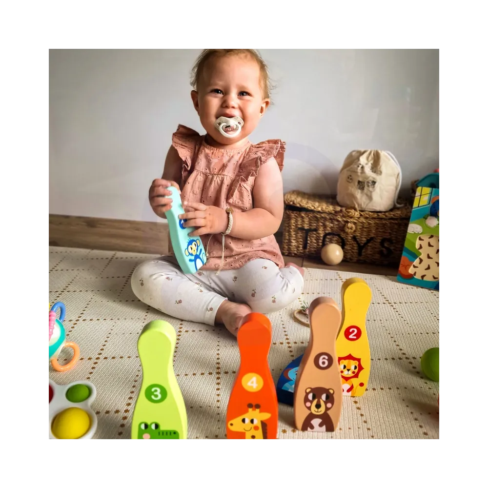 TOOKY TOY Drewniane Kręgle dla Dzieci 6 szt. + Piłka