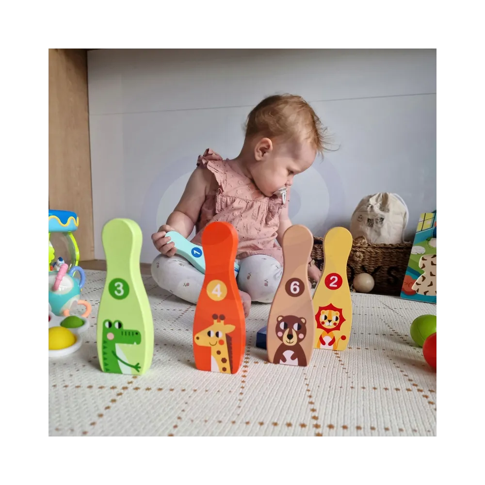 TOOKY TOY Drewniane Kręgle dla Dzieci 6 szt. + Piłka