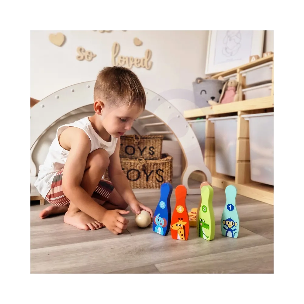 TOOKY TOY Drewniane Kręgle dla Dzieci 6 szt. + Piłka