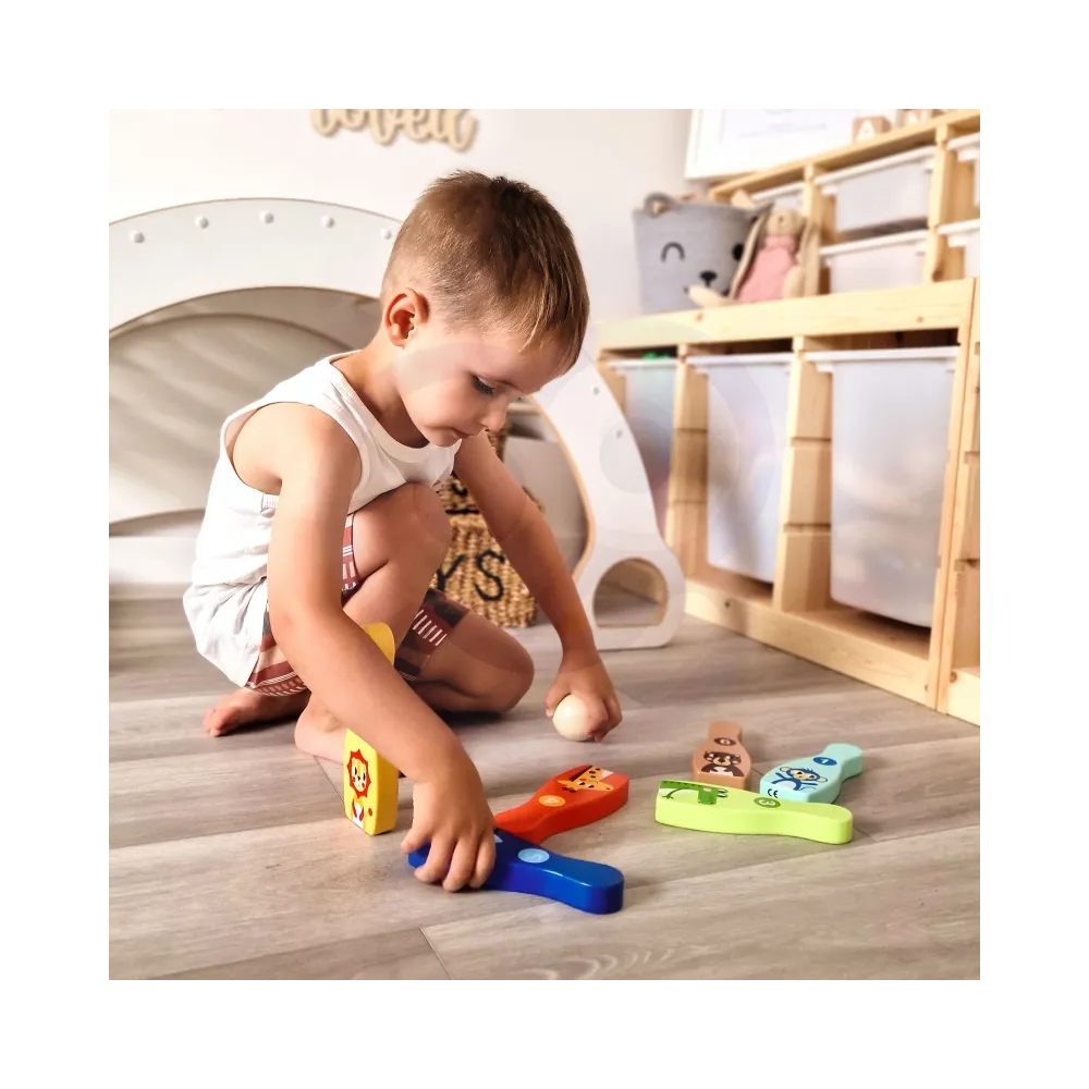 TOOKY TOY Drewniane Kręgle dla Dzieci 6 szt. + Piłka