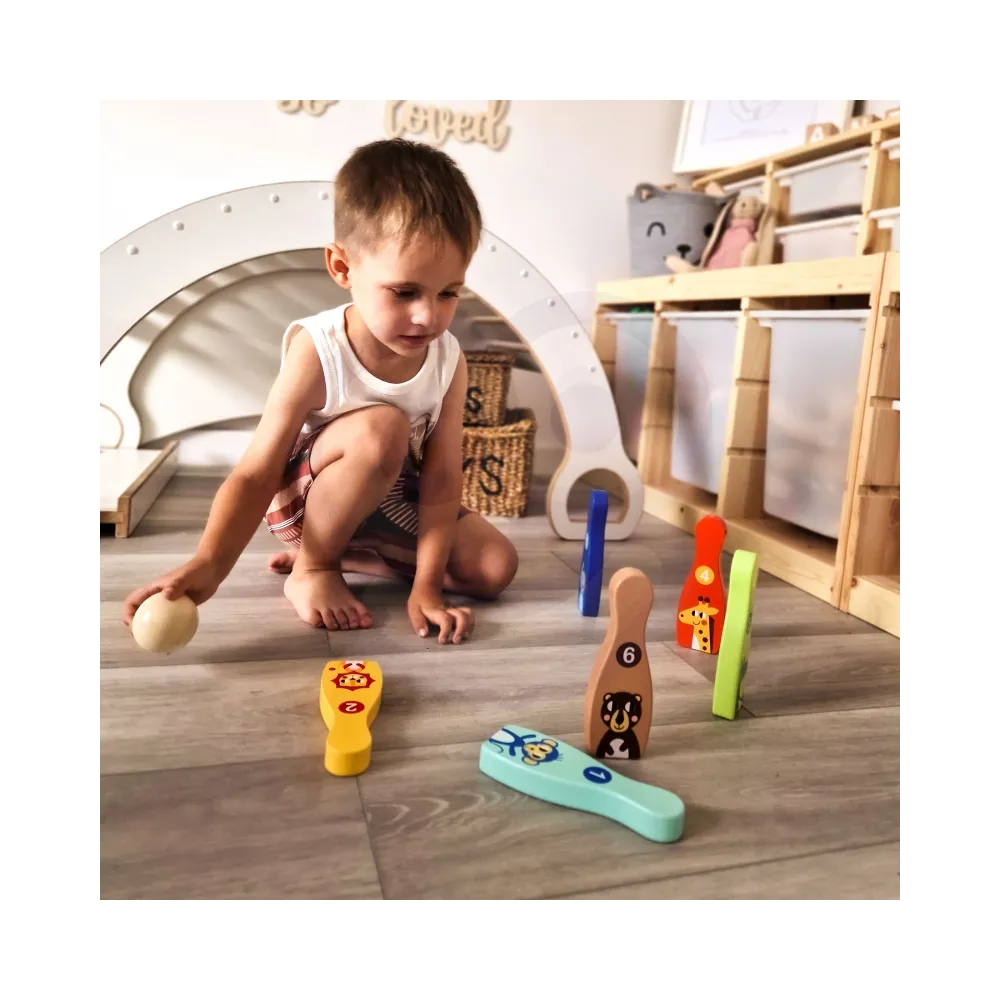 TOOKY TOY Drewniane Kręgle dla Dzieci 6 szt. + Piłka