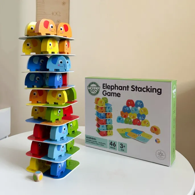 Bezpieczna zabawa z drewnianymi słonikami