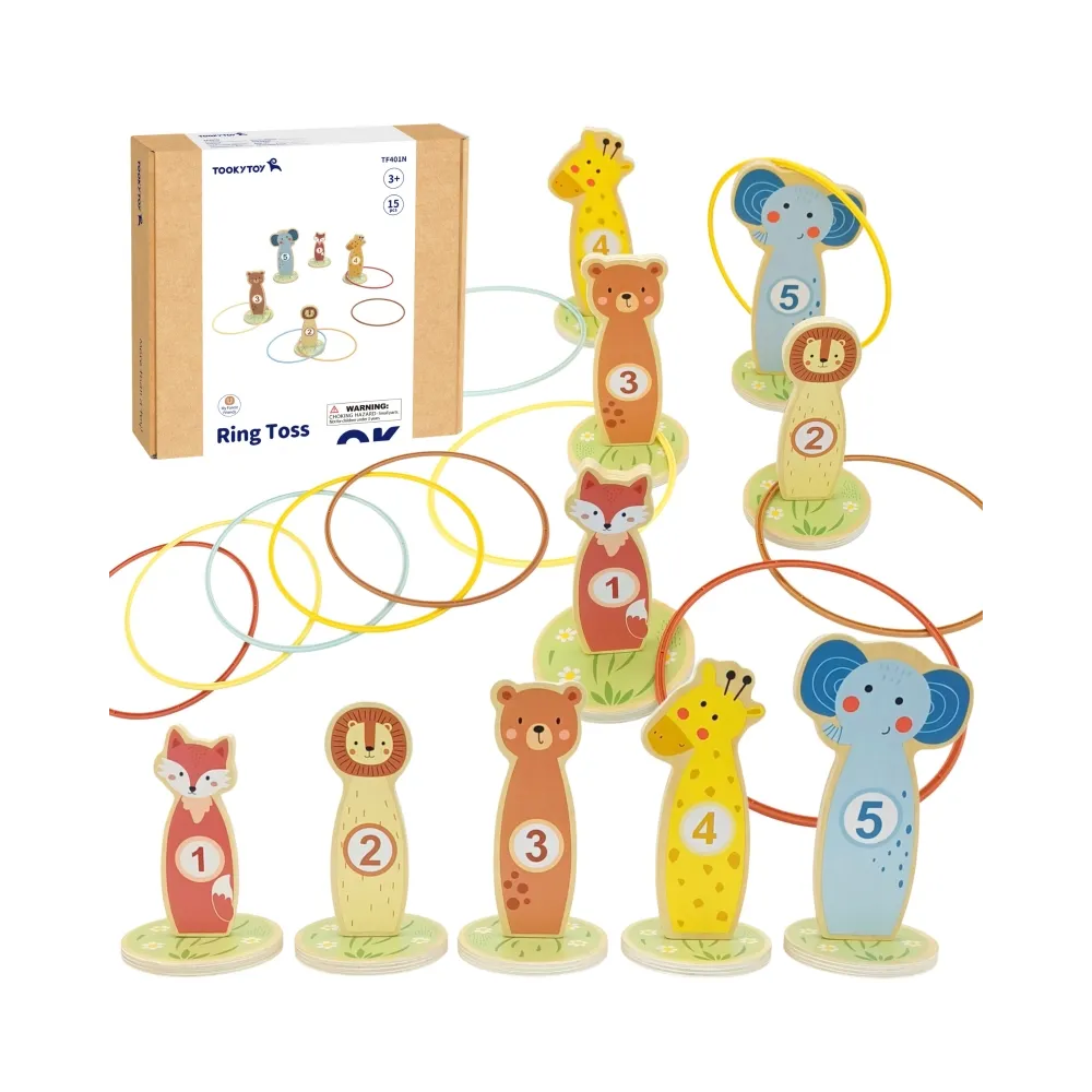 TOOKY TOY Rzut do Celu Drewniana Gra Zręcznościowa Obręcze 15 el.