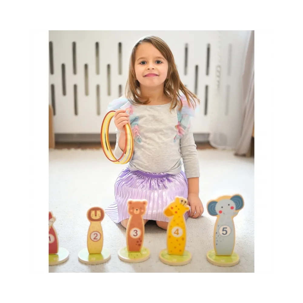 TOOKY TOY Rzut do Celu Drewniana Gra Zręcznościowa Obręcze 15 el.