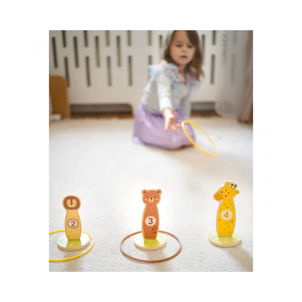 TOOKY TOY Rzut do Celu Drewniana Gra Zręcznościowa Obręcze 15 el.