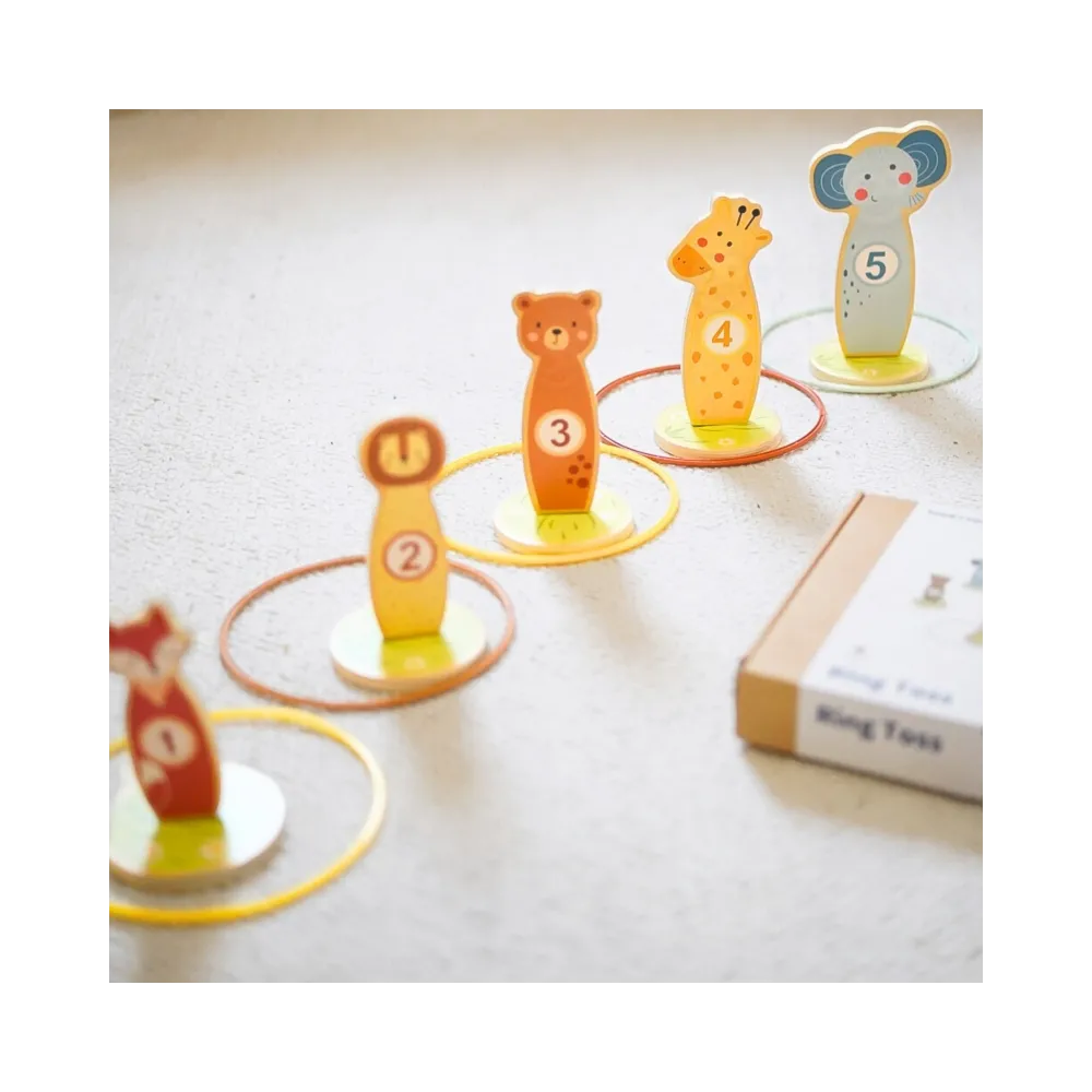 TOOKY TOY Rzut do Celu Drewniana Gra Zręcznościowa Obręcze 15 el.