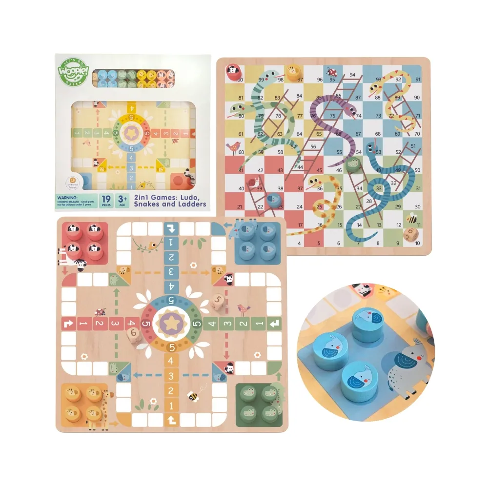 WOOPIE GREEN Gry Planszowe Logiczne 2w1 Ludo Chińczyk + Węże i Drabiny