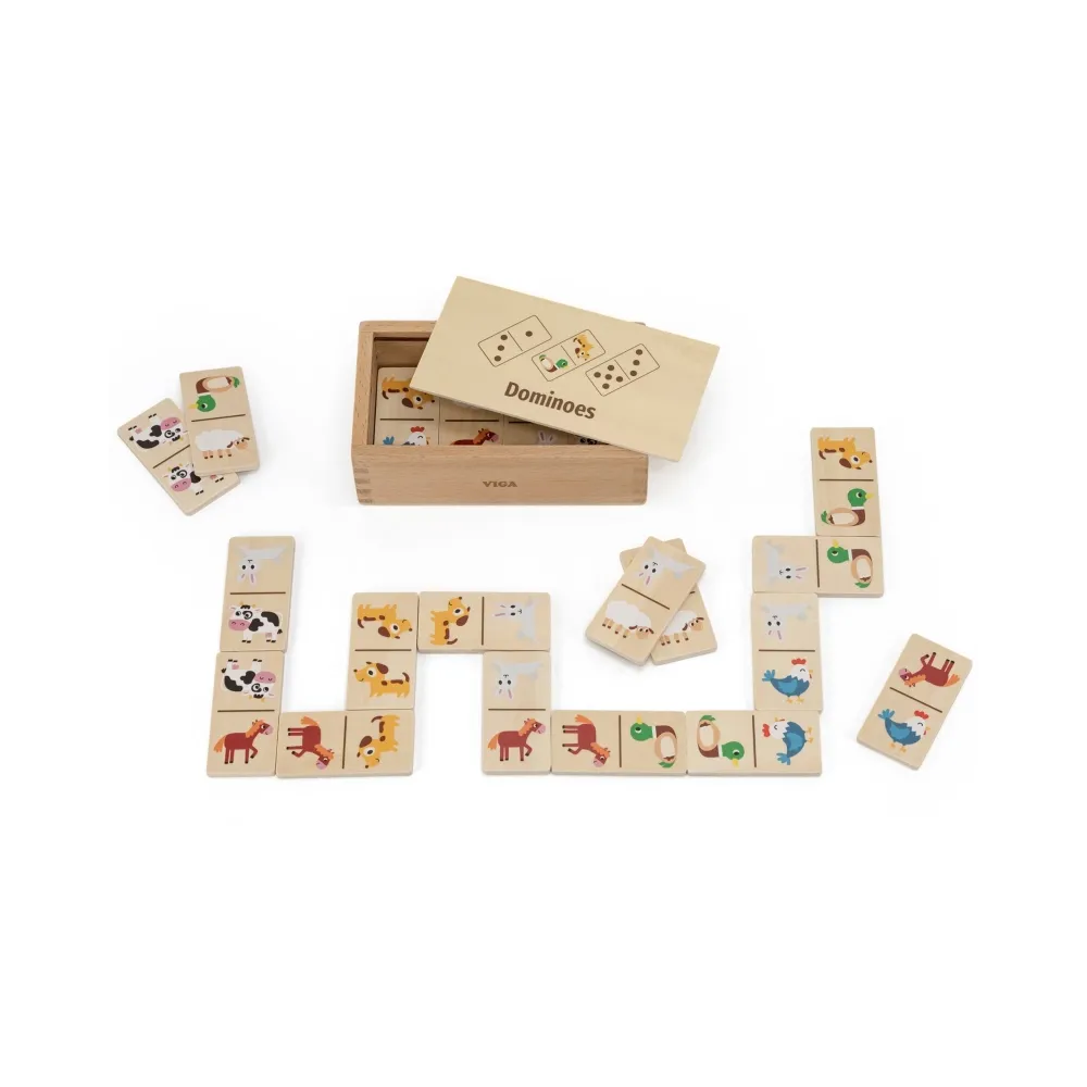 VIGA Drewniane Domino 2w1 Zwierzęta i Liczby