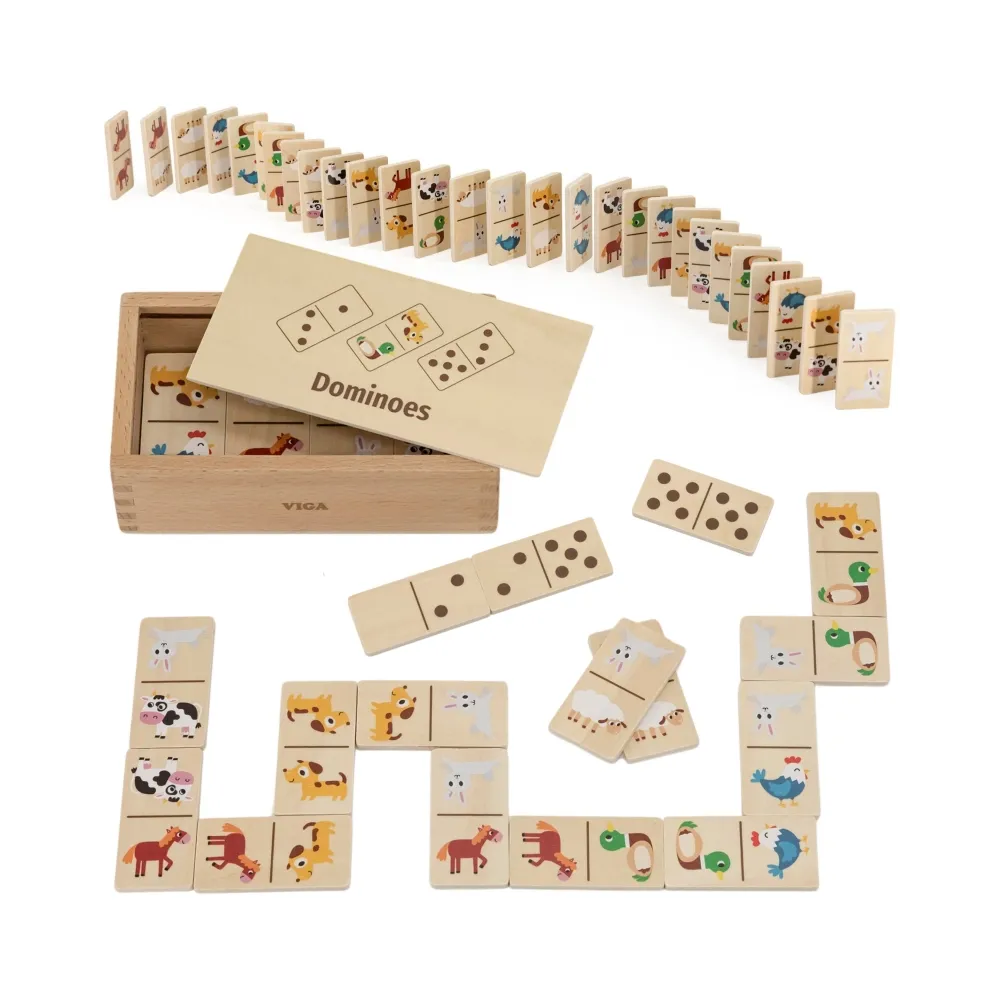 VIGA Drewniane Domino 2w1 Zwierzęta i Liczby