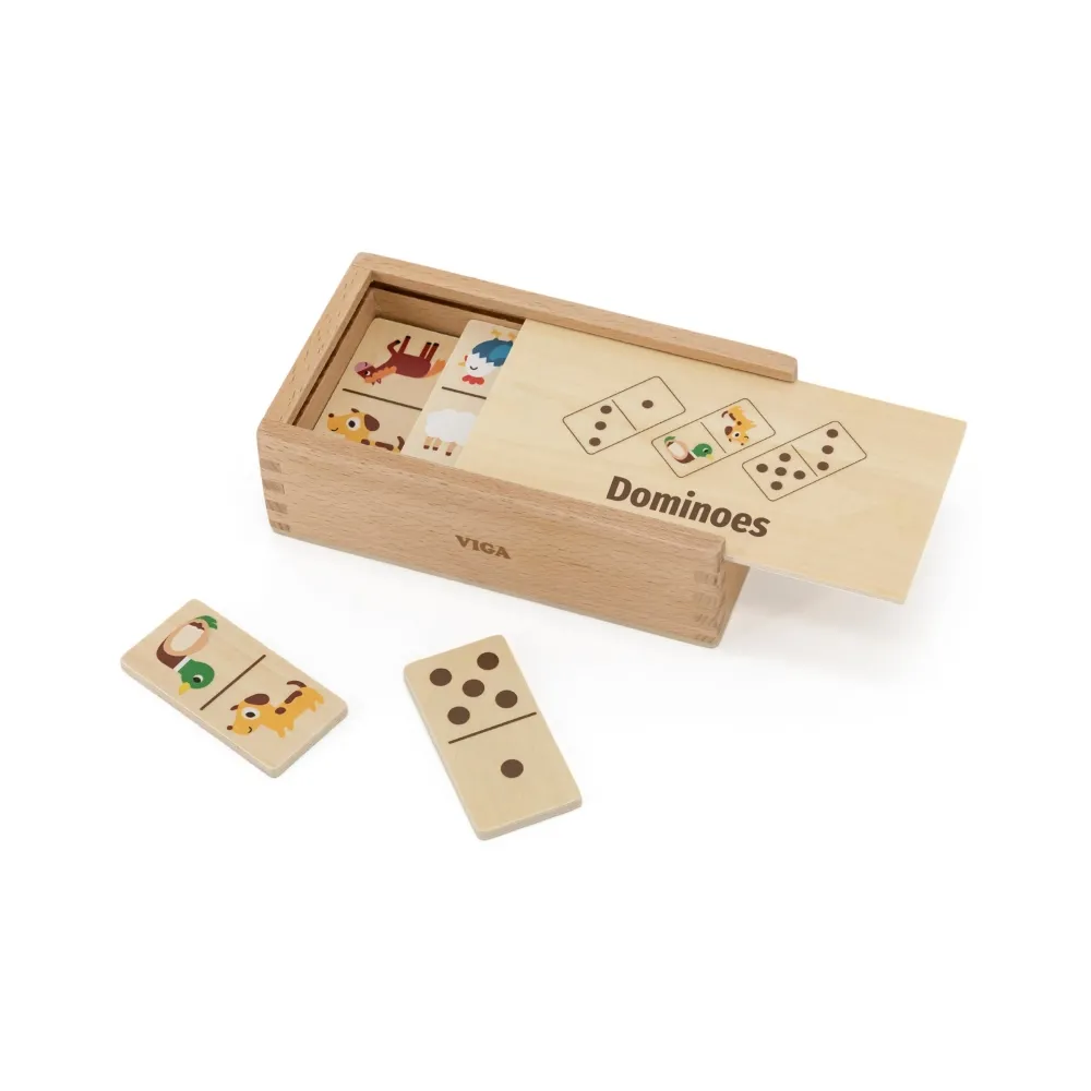 VIGA Drewniane Domino 2w1 Zwierzęta i Liczby