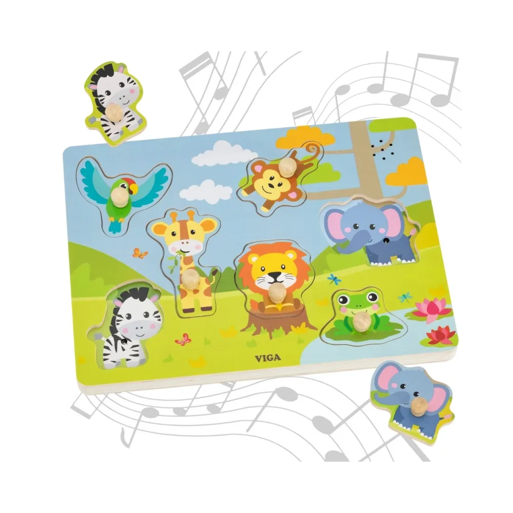 VIGA Puzzle Dźwiękowe Dopasuj Zwierzęta Egzotyczne