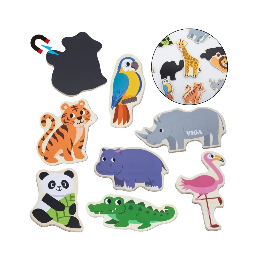 VIGA Drewniane Magnesy Dzikie Zwierzęta – Kolorowe Magnesy Edukacyjne 18M+