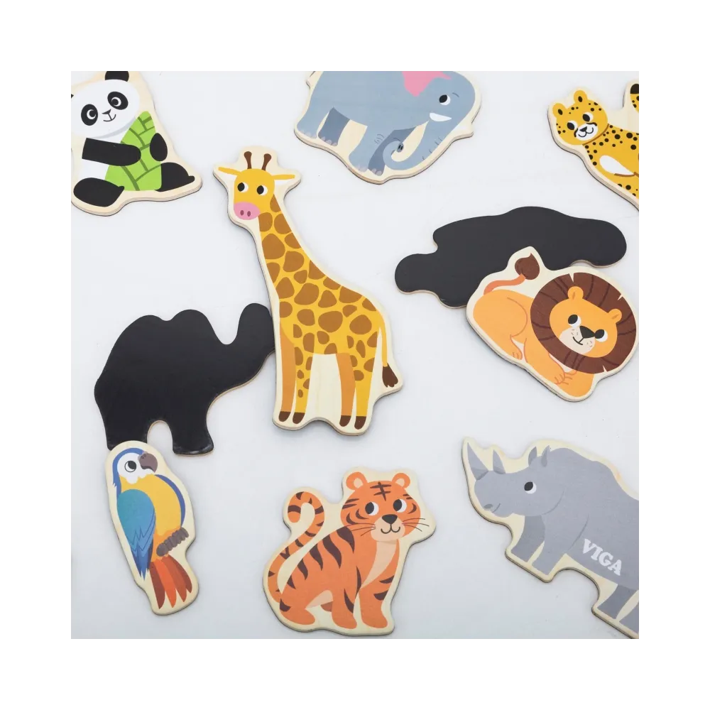 VIGA Drewniane Magnesy Dzikie Zwierzęta – Kolorowe Magnesy Edukacyjne 18M+
