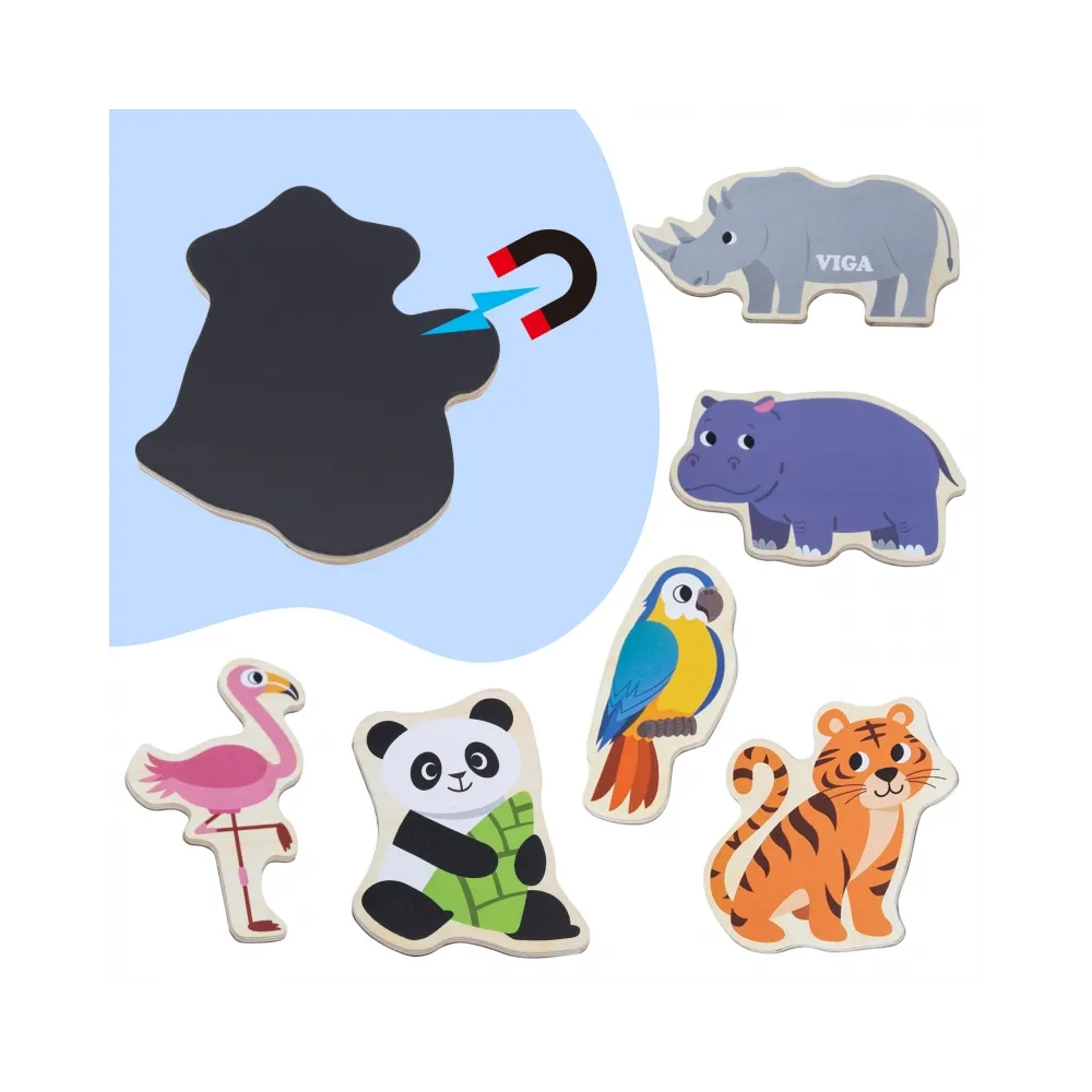 VIGA Drewniane Magnesy Dzikie Zwierzęta – Kolorowe Magnesy Edukacyjne 18M+