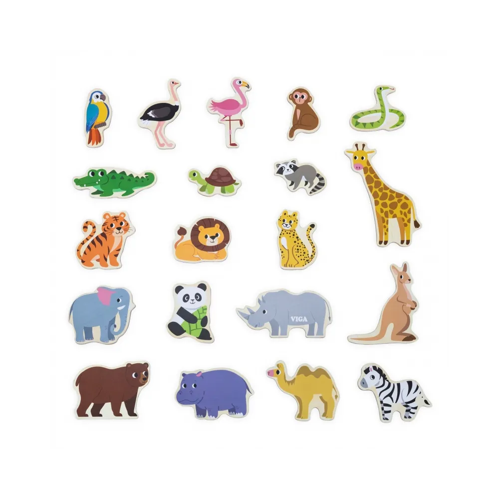 VIGA Drewniane Magnesy Dzikie Zwierzęta – Kolorowe Magnesy Edukacyjne 18M+