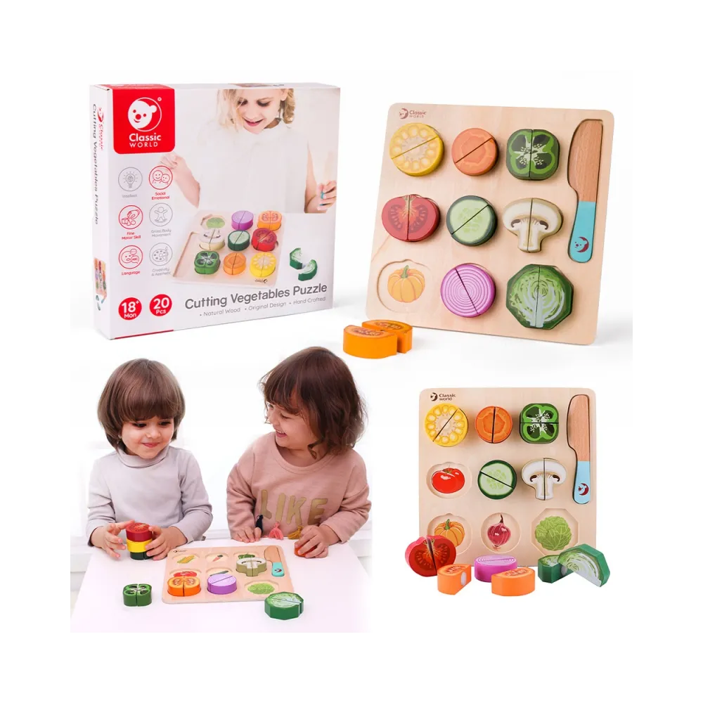 Drewniane warzywa do krojenia w kolorowym zestawie