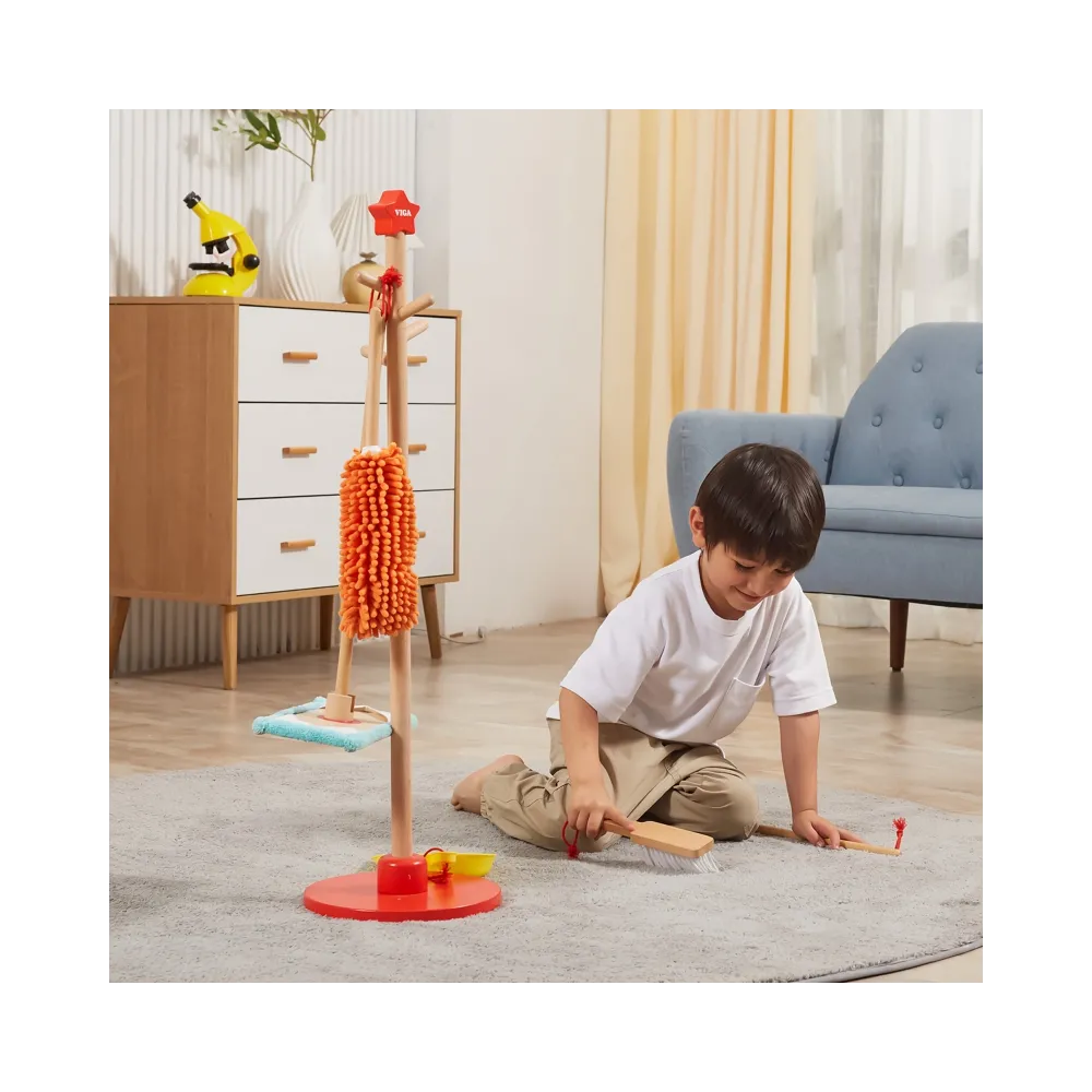 VIGA Drewniany Zestaw Narzędzi do Sprzątania 6 el.