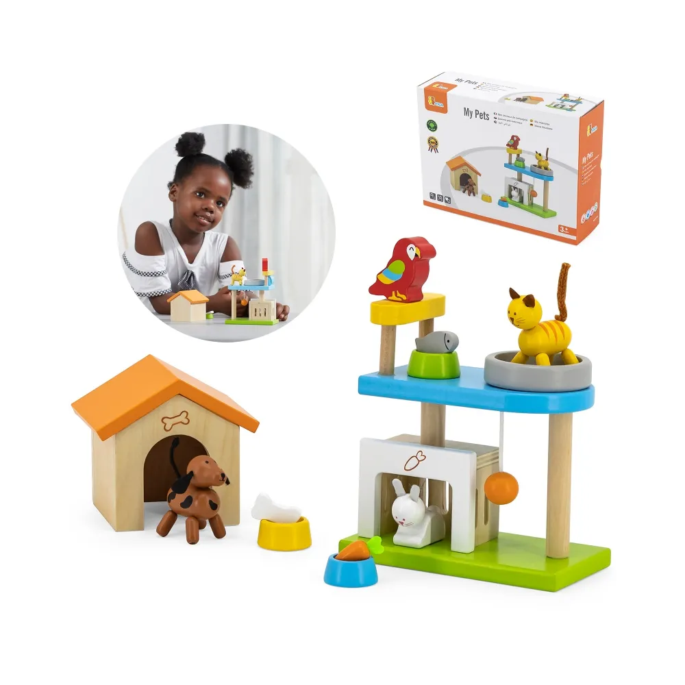 Zestaw VIGA z drewnianymi zwierzętami do zabawy dla dzieci