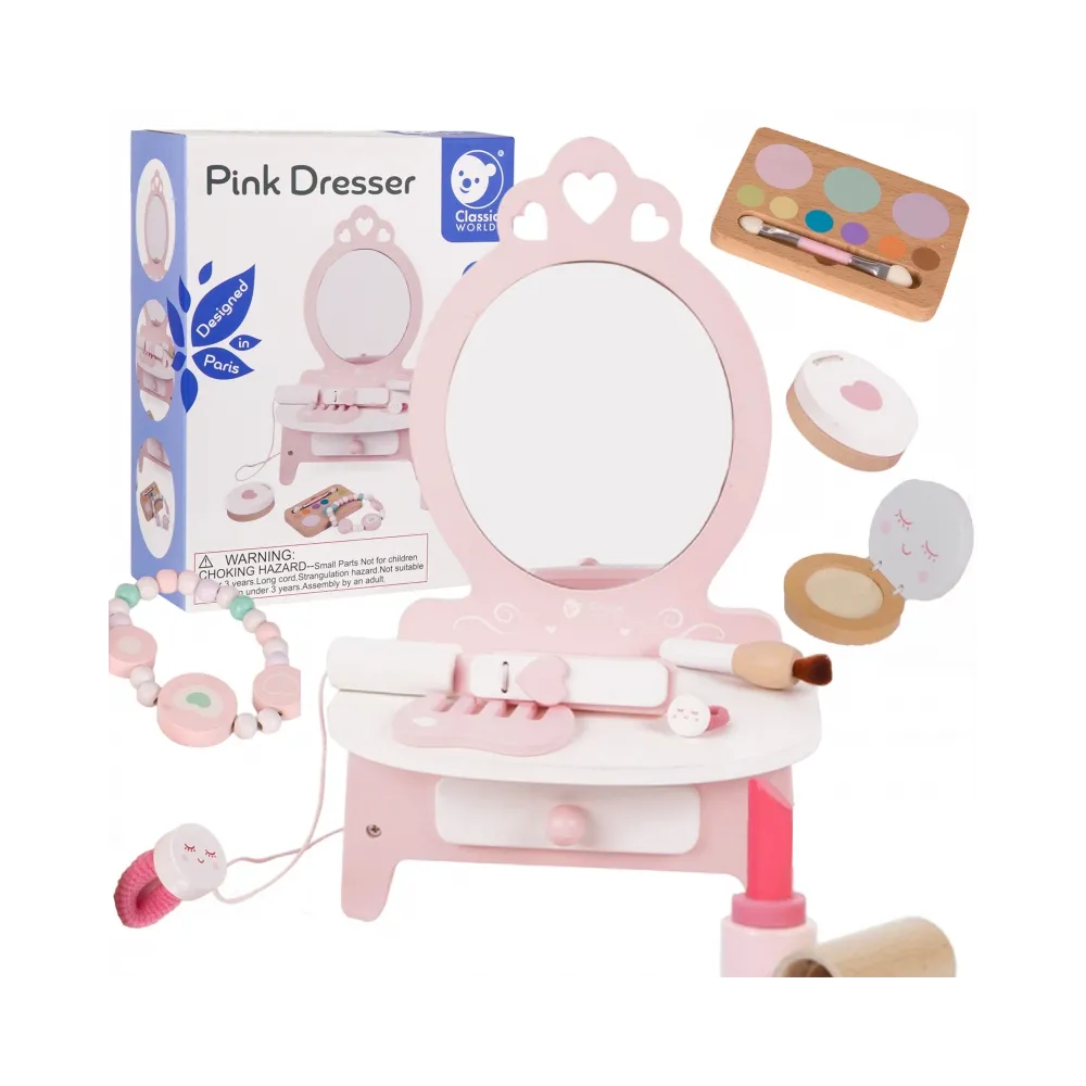 CLASSIC WORLD Drewniana Toaletka dla Dziewczynki z Lustrem + Prostownica 11 akc