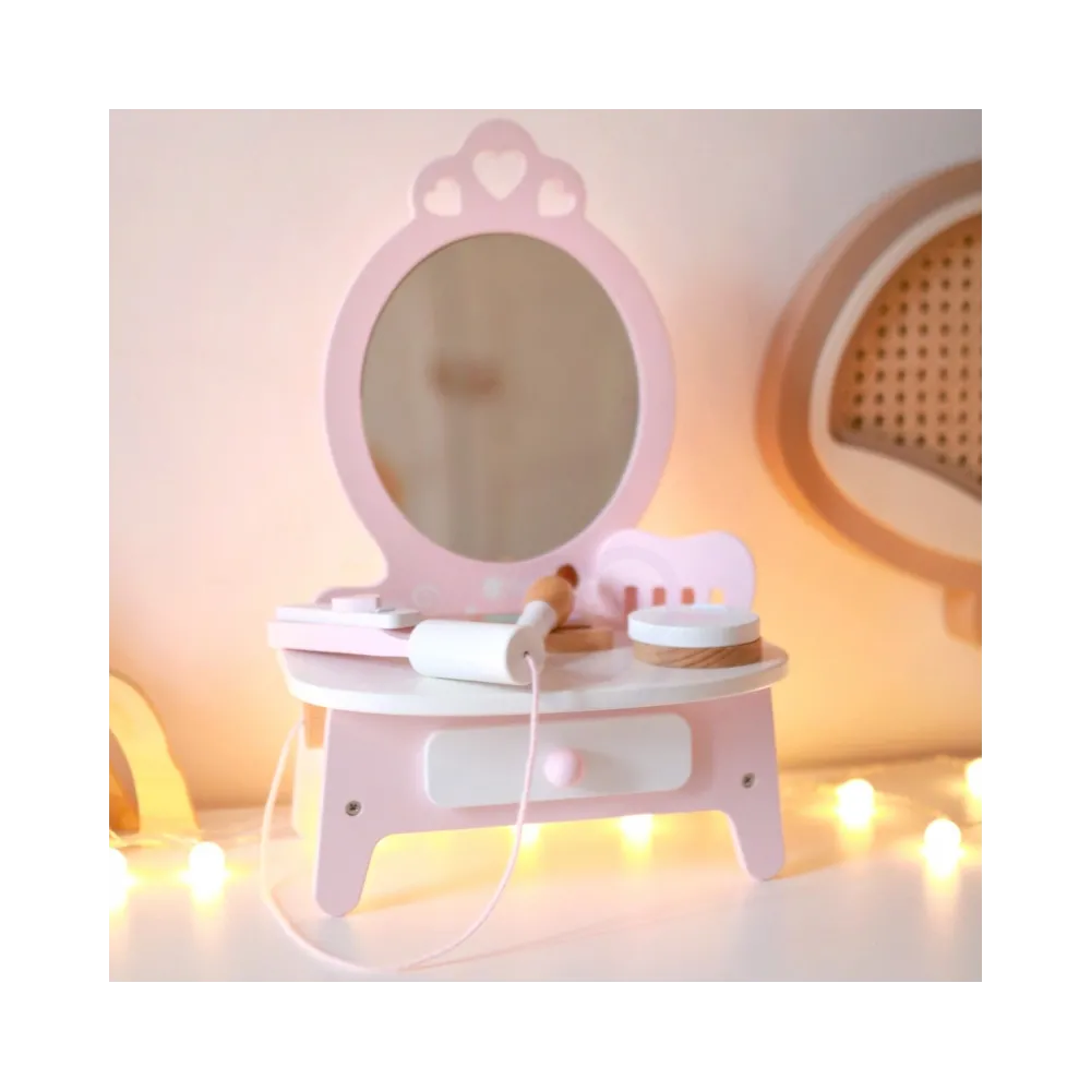 CLASSIC WORLD Drewniana Toaletka dla Dziewczynki z Lustrem + Prostownica 11 akc