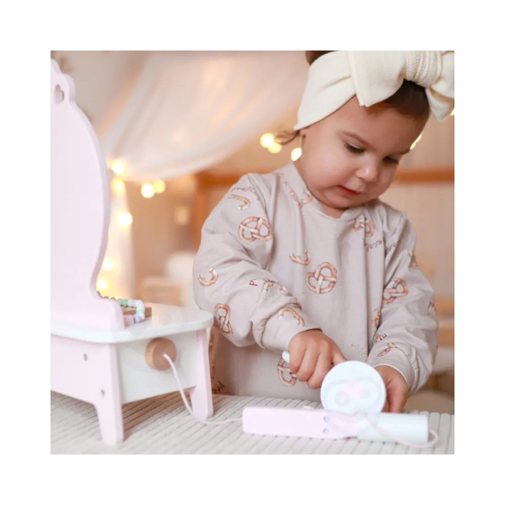 CLASSIC WORLD Drewniana Toaletka dla Dziewczynki z Lustrem + Prostownica 11 akc