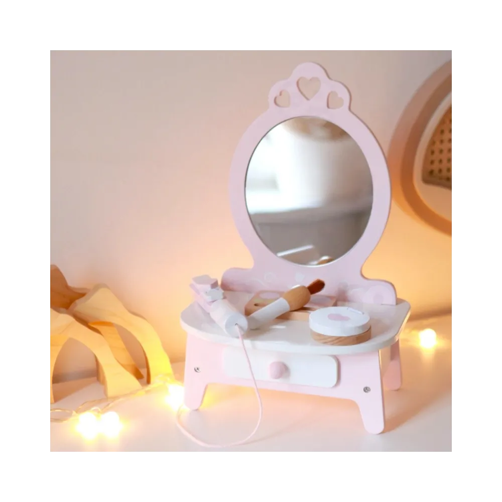 CLASSIC WORLD Drewniana Toaletka dla Dziewczynki z Lustrem + Prostownica 11 akc