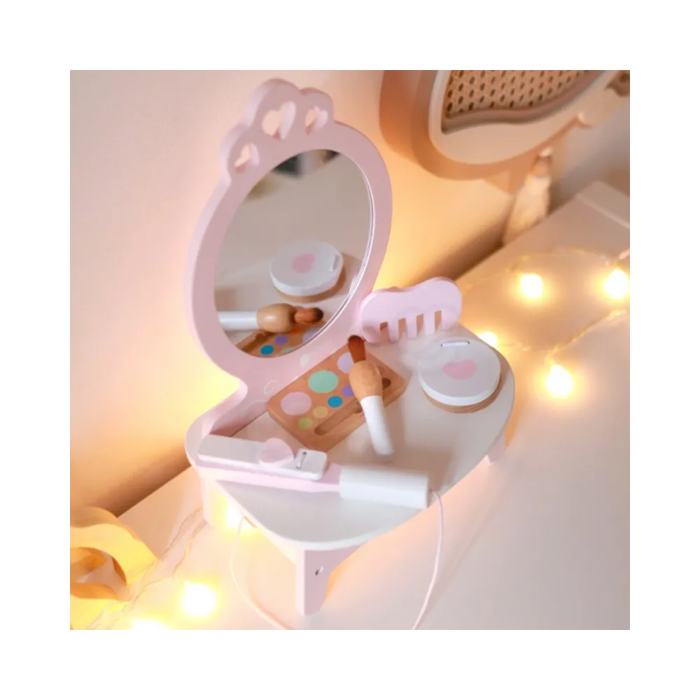 CLASSIC WORLD Drewniana Toaletka dla Dziewczynki z Lustrem + Prostownica 11 akc