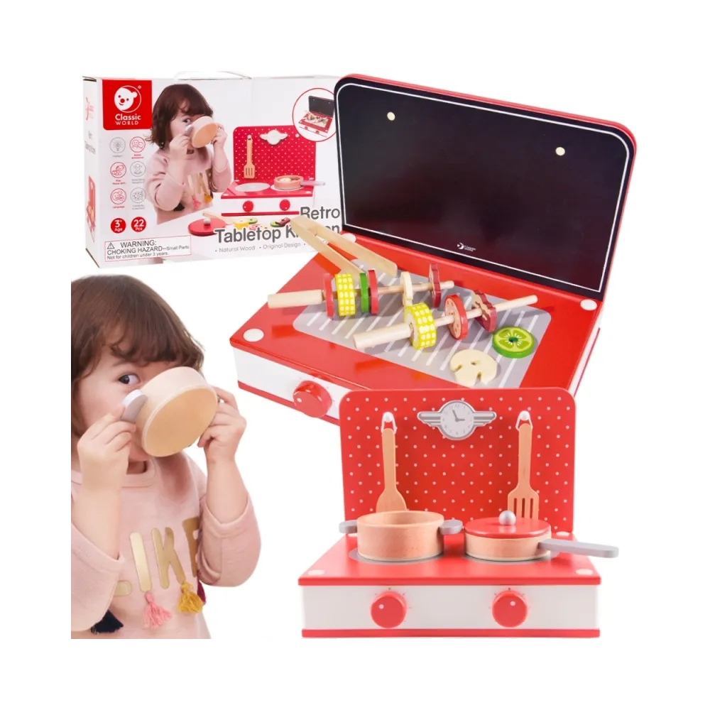 CLASSIC WORLD Drewniana Kuchnia 2w1 Grill + Kuchenka dla Dzieci 22el.