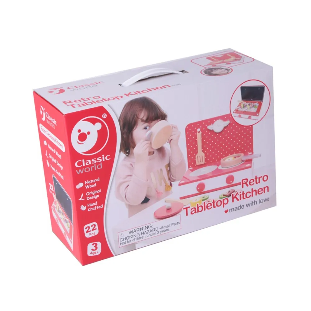 CLASSIC WORLD Drewniana Kuchnia 2w1 Grill + Kuchenka dla Dzieci 22el.