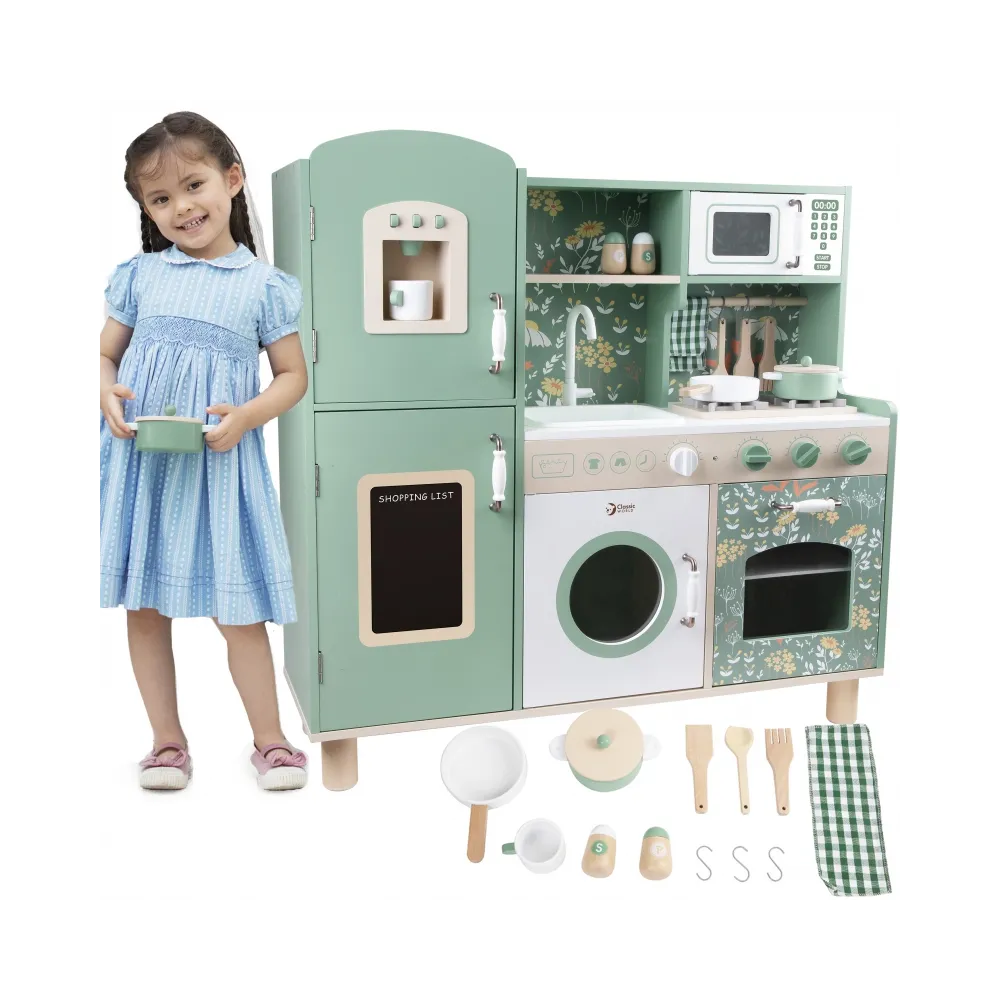 Duża drewniana kuchnia vintage dla dzieci w klasycznym stylu