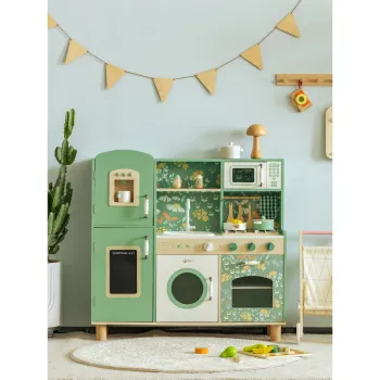 Wysokiej jakości drewniana kuchnia z akcesoriami i strefami zabawy