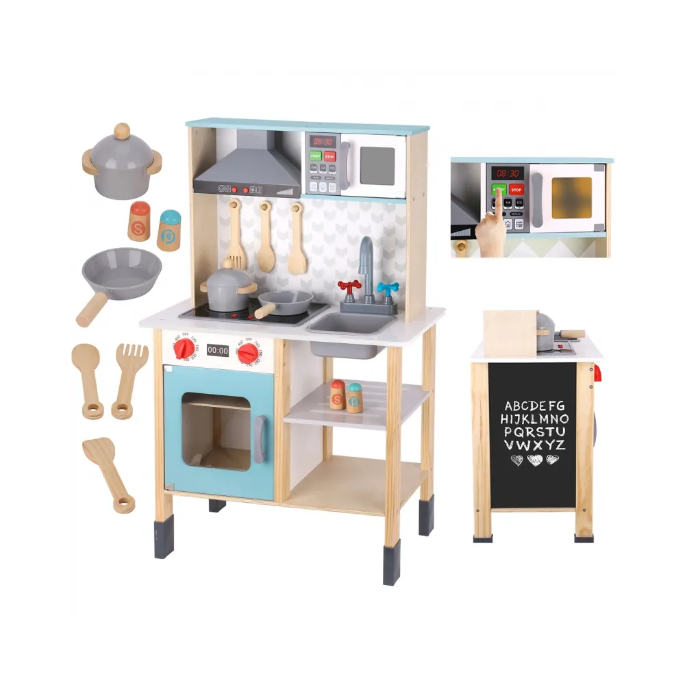 Drewniana kuchnia dla dzieci z efektem świetlnym