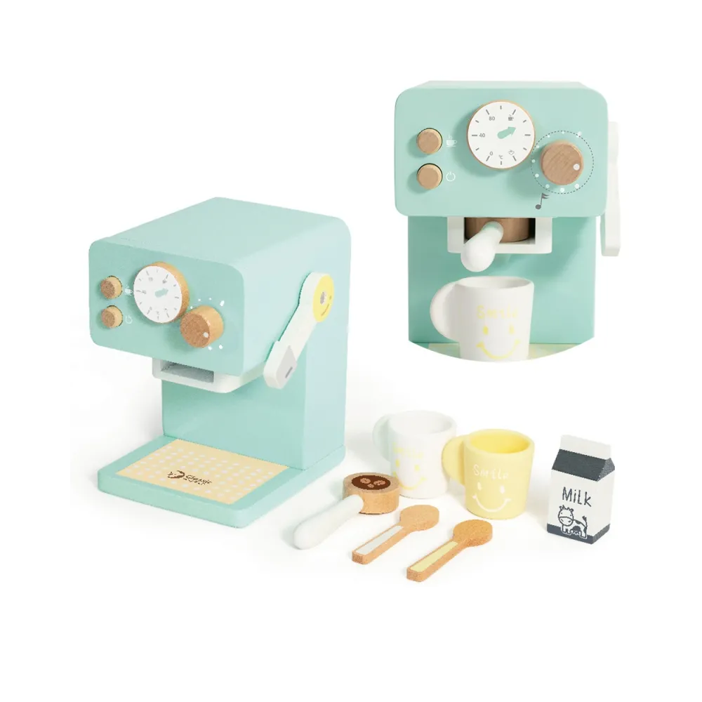 Drewniany ekspres do kawy dla dzieci w zestawie