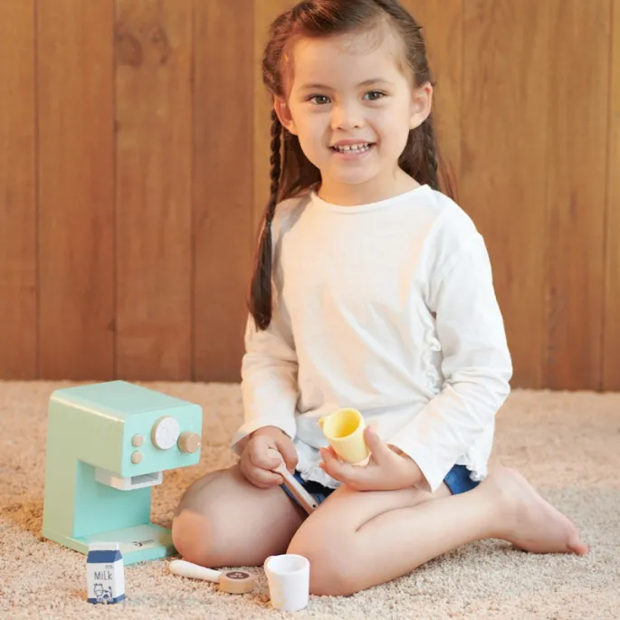 Bezpieczny drewniany ekspres do kawy dla dzieci