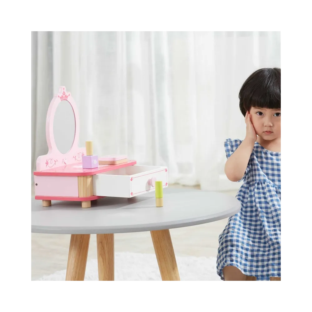 VIGA Drewniana Toaletka Różowa Do Makijażu z Lustrem + Akcesoria