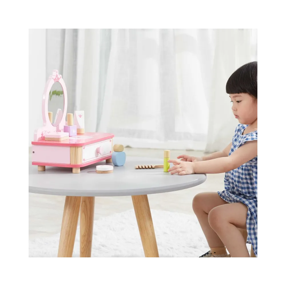 VIGA Drewniana Toaletka Różowa Do Makijażu z Lustrem + Akcesoria
