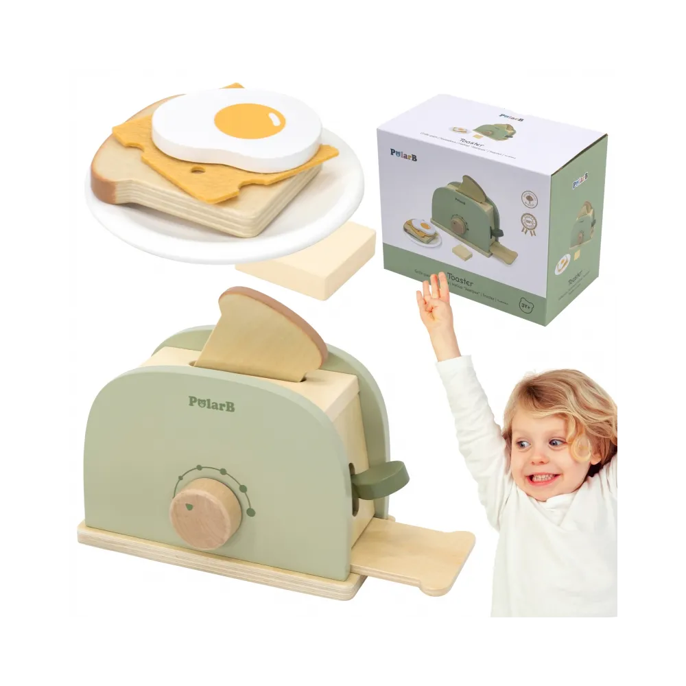 Zielony drewniany toster dla dzieci