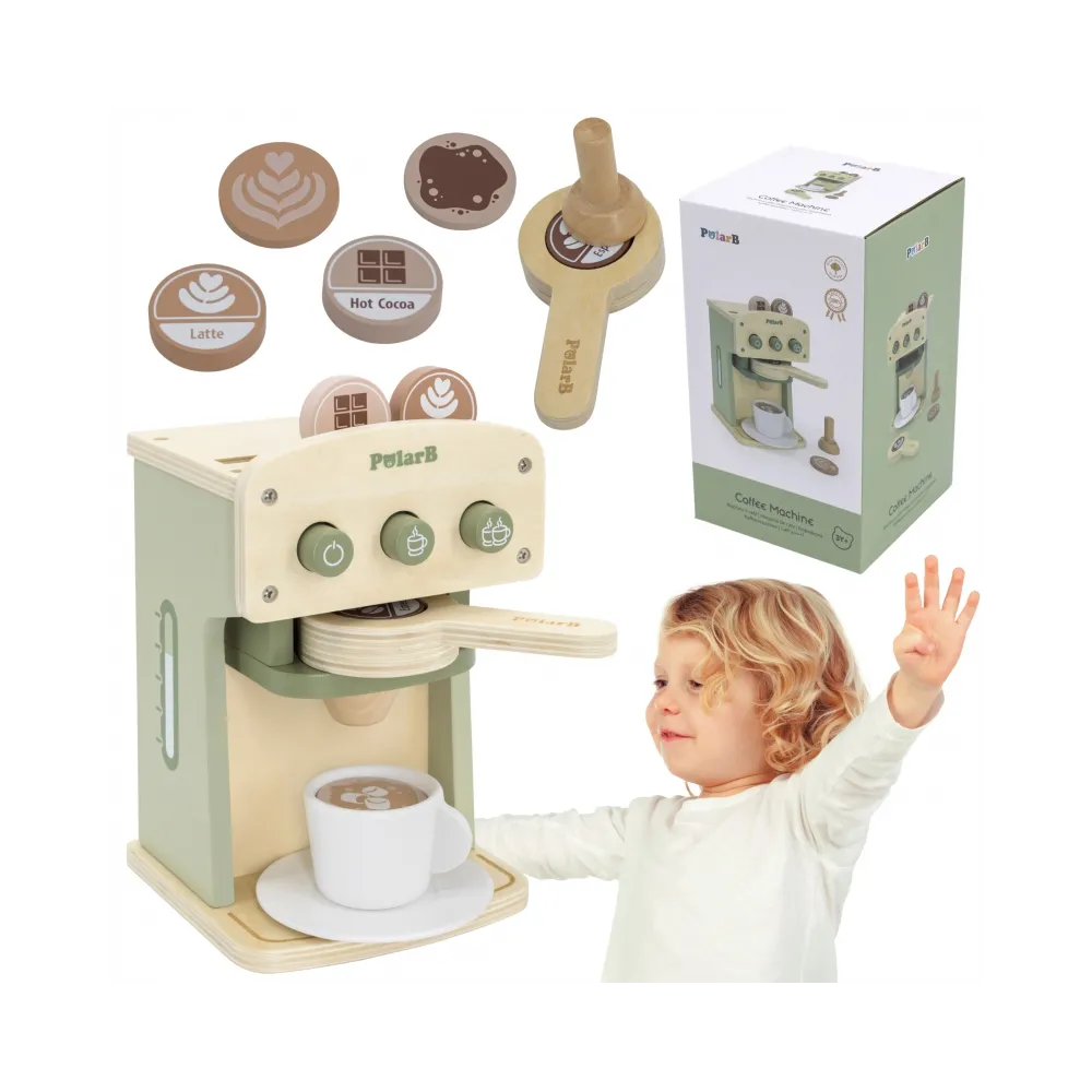 Zielony drewniany ekspres do kawy dla dzieci