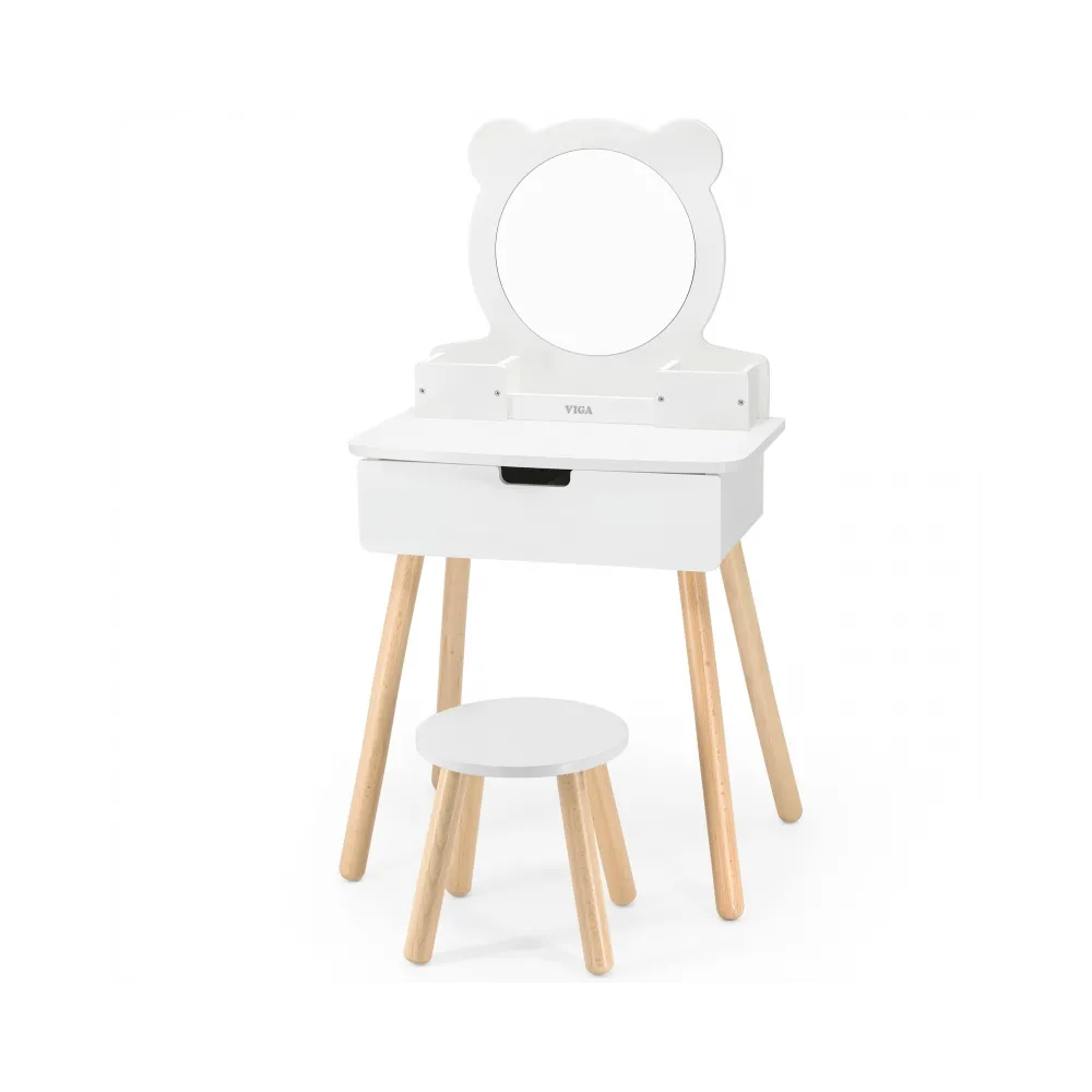 Duża drewniana toaletka z lustrem w białym kolorze