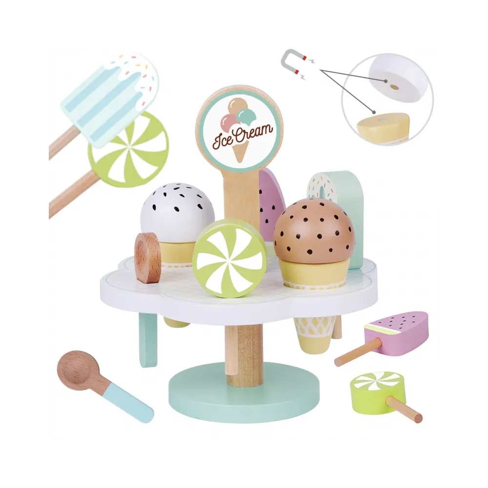 Drewniane lody na stojaku dla dzieci