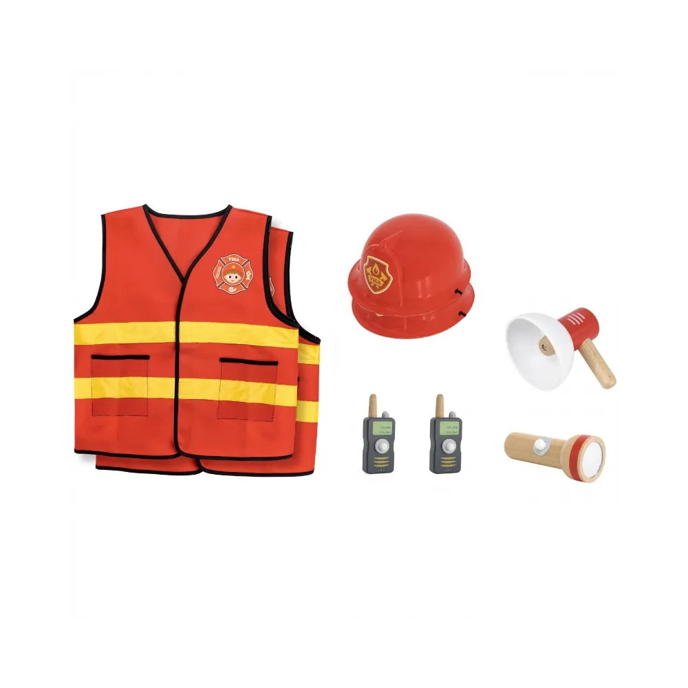 VIGA Zestaw Strażaka Strój Hełm Krótkofalówki 2szt Akcesoria Megafon Latarka
