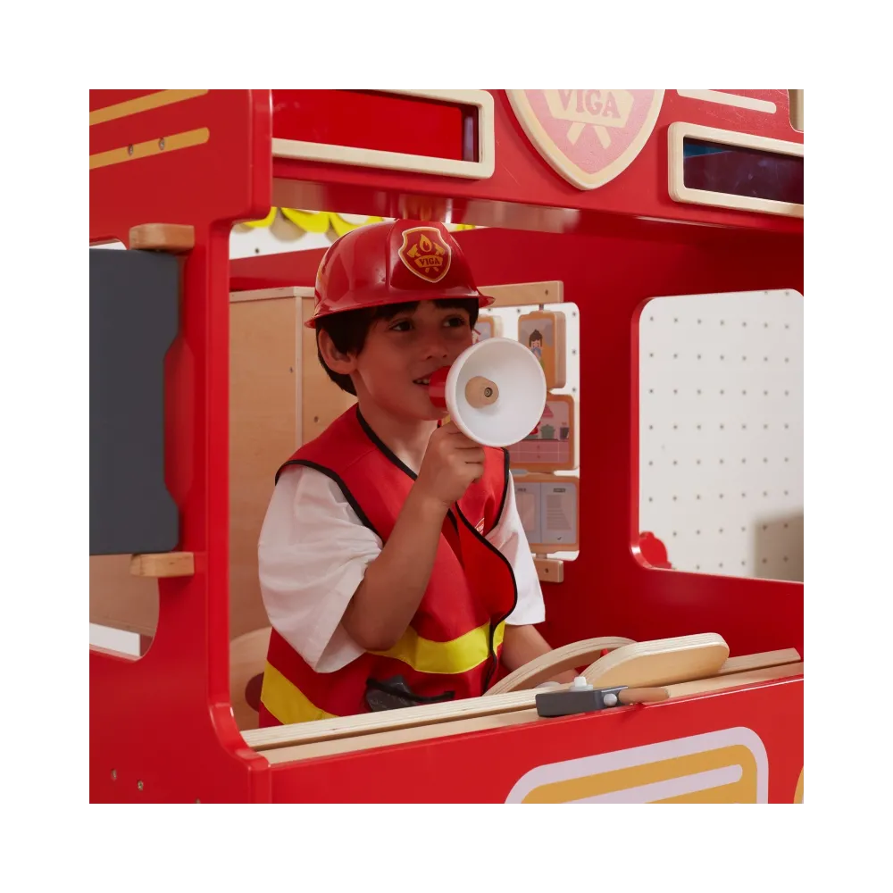 VIGA Zestaw Strażaka Strój Hełm Krótkofalówki 2szt Akcesoria Megafon Latarka