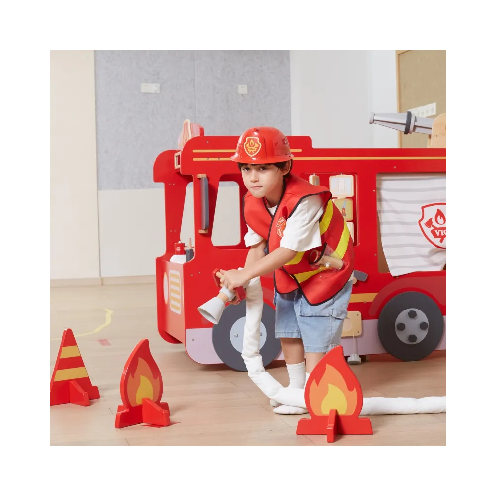 VIGA Zestaw Strażaka Strój Hełm Krótkofalówki 2szt Akcesoria Megafon Latarka