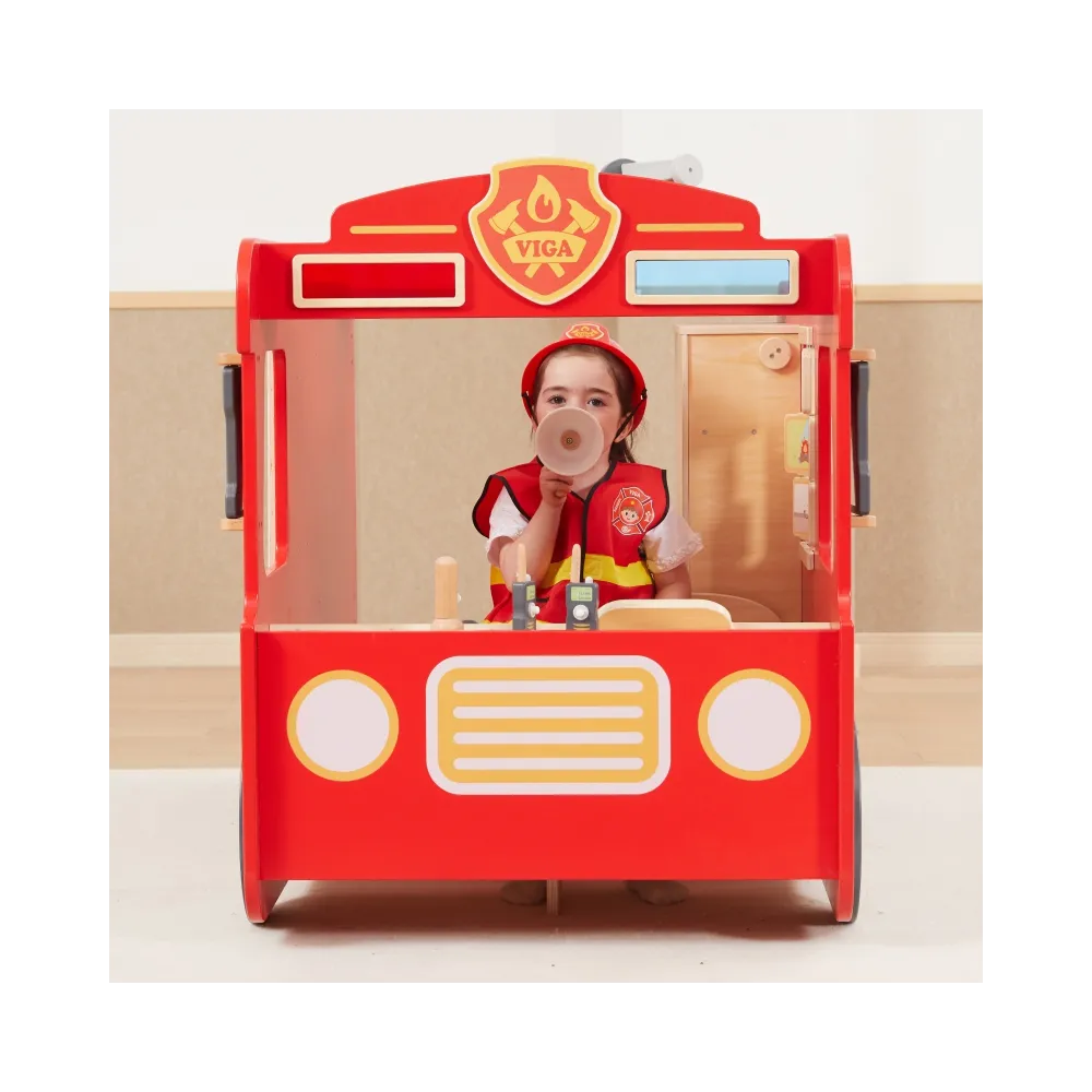 VIGA Zestaw Strażaka Strój Hełm Krótkofalówki 2szt Akcesoria Megafon Latarka