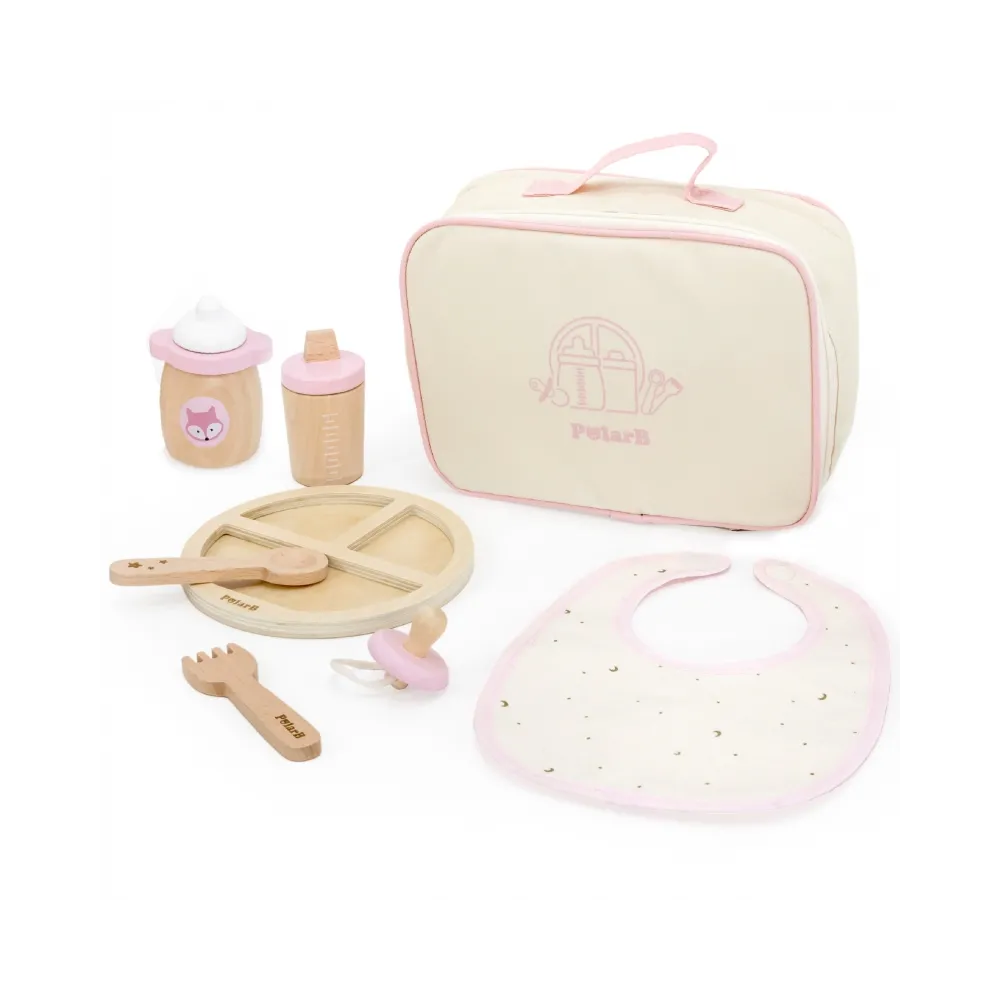 Drewniany zestaw do karmienia lalki z akcesoriami