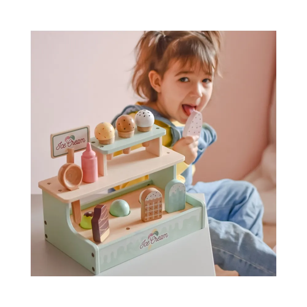 WOOPIE GREEN Drewniana Lodziarnia Sklepik Zestaw z Lodami Stragan 16 EL